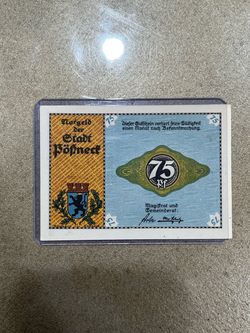 1921 old currency emergency banknote (Notgeld) is a 75 Pfennig note issued Germany