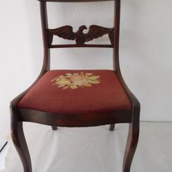 Antique Needle Point Chair with Carved Eagle On Back