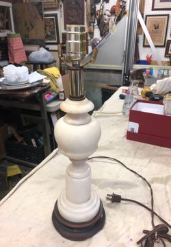 Vintage white marble lamp 17” tall on wood base