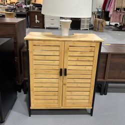 M-New 24" Bamboo Pedestal Under Sink Storage Vanity Cabinet, Solid Waterproof Sliding Door Bathroom Organizer with Adjustable Shelf, Modern Bathroom F