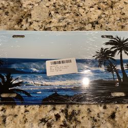 Beach, Palm Trees License Plate Fits Most Cars/ Trucks, Metal, New In Sealed Packaging