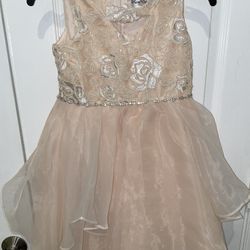 Girls 6X Sleeveless Sequin Embroidered Blush Dress