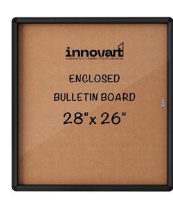 INNOVART Enclosed Bulletin Board 28”x26”, Weatherproof Bulletin Board Cork...