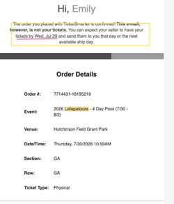 Lollapalooza 4‐Day GA 2026 Wristband