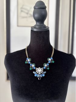 Necklace blue and white rhinestone