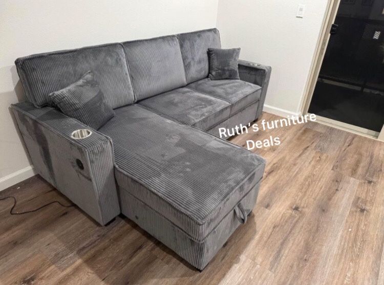 2 Pc Corduroy Sectional Sofa W/Pullout Bed & Storage,All Products : American Fashion Style Bags On Sale