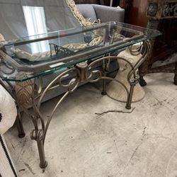 cast iron and glass console table - 45” x 20
