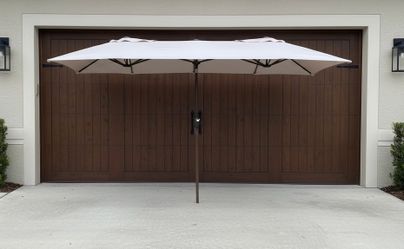 12.5 Foot Large Beige Double Sided Hand Crank Patio Umbrella Sun Shade Canopy! No rips or tears. 80in wide 90in tall