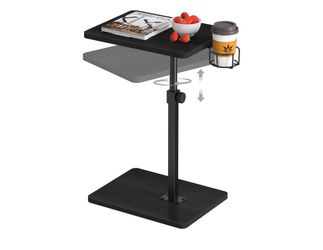 Side Table, 360 Swivel & Height Adjustable TV Trays for Eating on Couch, Sofa Armrest TV Tray Table with Cup Holder for Small Spaces, C-Shaped, Black,