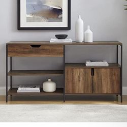 Walker Edison Mid Century Modern 2 Shelf 1 Drawer Storage Bookshelf Storage Home Office Storage Cabinet, 58 Inch, Rustic Oak