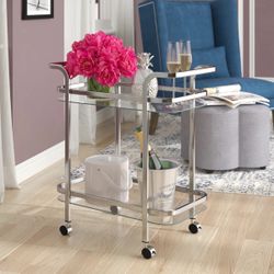 Chrome & Glass Bar Cart – Mercer41 Chappotin – Excellent Condition