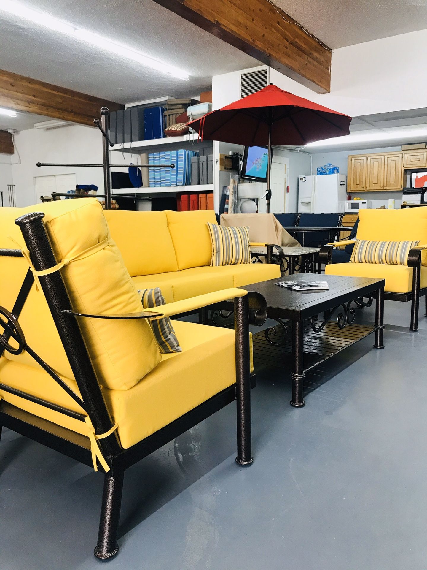 Outdoor patio furniture, tables, umbrellas, Fire tables, fences, gates, security doors