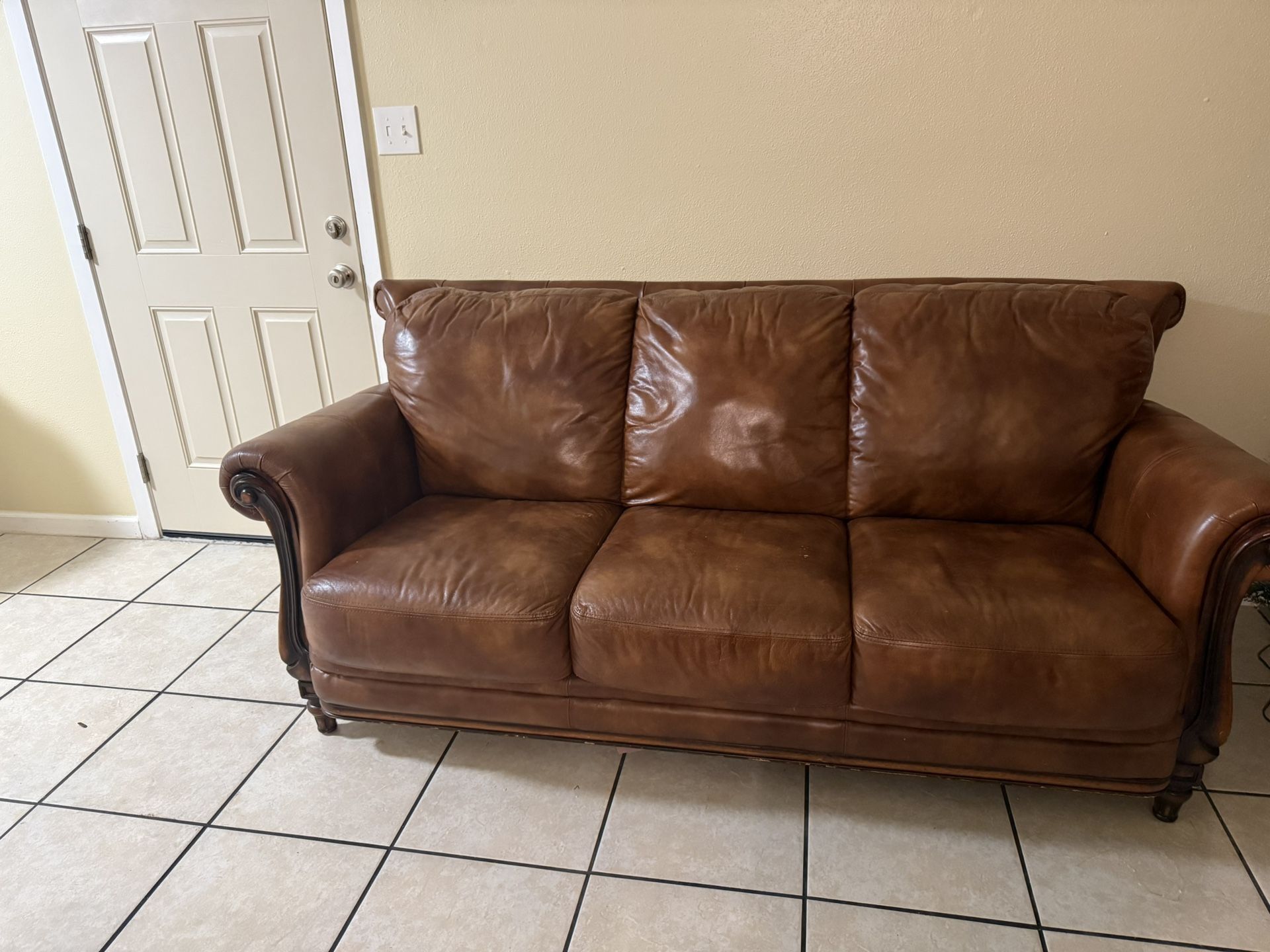 Brown Italian Leather Couch and Chair