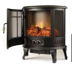 e-Flame USA Regal Freestanding Electric Fireplace Stove - 3-D Log and Fire Effect (Black)