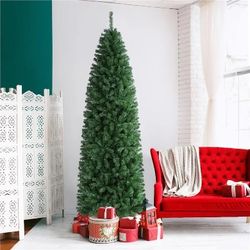 7.5 Ft Artificial Christmas Tree, Slim Pencil Shaped, Natural & Lifelike, Durable Metal Structure, Foldable Stand