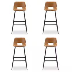 30”Whiskey Brown Low back Metal Frame Faux Leather Counter Height Bar Stools (Set of 4)