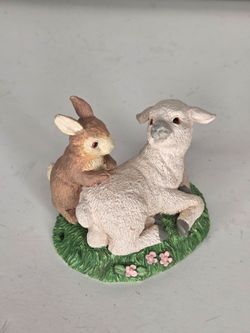 Vintage Resin Easter Lamb and Bunny Rabbit Figurine Spring Decor Farm Spring