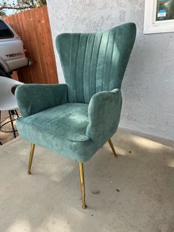 Velvet Accent Chairs, Tall Back Arm Chair with Steel Legs, Light Green