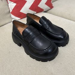 genuine leather Size 8 Loafers Classic Platform Penny Loafers with Lug Sole for Women