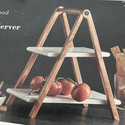 Acacia Wood & Marble 2-Tier Server