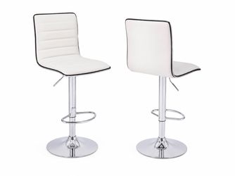 Modern Adjustable Bar Stools (Set of 2) - White Faux Leather w/ Chrome Base (Swivel)