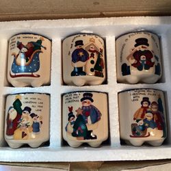 New In Box Set Of 6 Vintage Snowman Crock Candles