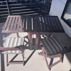 Outdoor Patio Set - 2 Chairs, Folding Table, Cushions