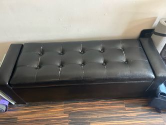 Black Faux Leather Tufted Storage Ottoman Bench