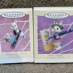 Hallmark lot of 2 Crayola Easter ornament bunny Picture perfect hippity hop