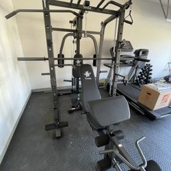 Vesta Fitness Smith Machine 1001 w/Bench Attachment | 245lb Cast Iron Olympic Weights | 7ft Olympic Bar | Fitness | Gym Equipment | FREE DELIVERY 🚚 