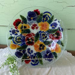 Peggy Karr Pansies Fused Glass Bowl 10.5”