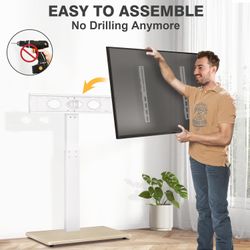 TV Floor Stand for 32-75 Inch Plasma LCD LED OLED Flat Panel or Curved Screen TVs, Swivel TV Stand Mount with Height Adjustment and Sturdy Wood Base