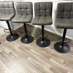 Set of 4 Grey Modern Adjustable Bar Stools