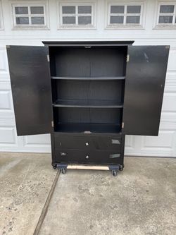 Black Storage Armoire Wardrobe Cabinet with 2 Drawers