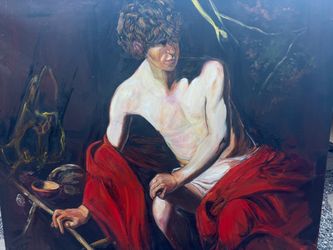 John the Baptist painting a Caravaggio replica