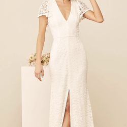Lulus Your Hand in Mine White Lace Flutter Sleeve Maxi Dress In Small