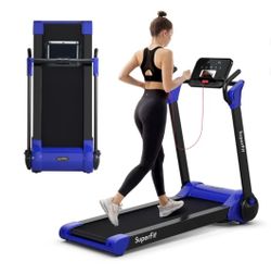 Costway Folding 2.25HP Electric Treadmill Running Machine APP Control Bluetooth Blue