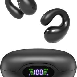 Open Ear Clip Headphones, Bluetooth Headphones Built-in Mic with Charging Case LED Display 