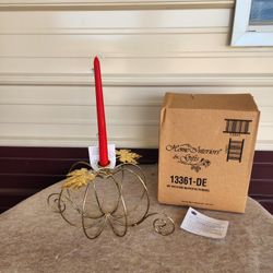 VINTAGE NEW HOME INTERIORS Brass Pumpkin Tappered Candle Holder 6.5" Tall