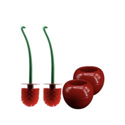 Cherry Toilet Brush Set, Cute Standing Toilet Bowl Brush and Holder Long Handle, Pack of 2, Red