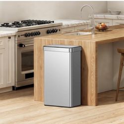 Eco 47 LStainless Steel Trash Can, Hands-Free Motion Sensor Lid, Durable, Fingerprint-Resistant, Easy to Clean, K-23825-ST