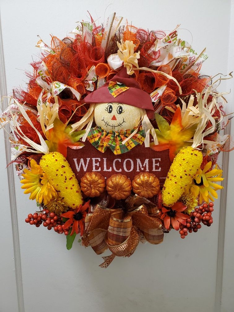 Autumn wreath With Scarecrow Welcome