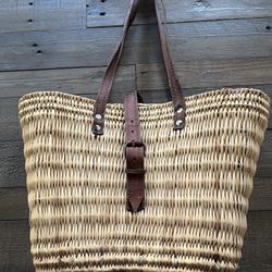 Vintage Handwoven Reed Market Basket/Tote