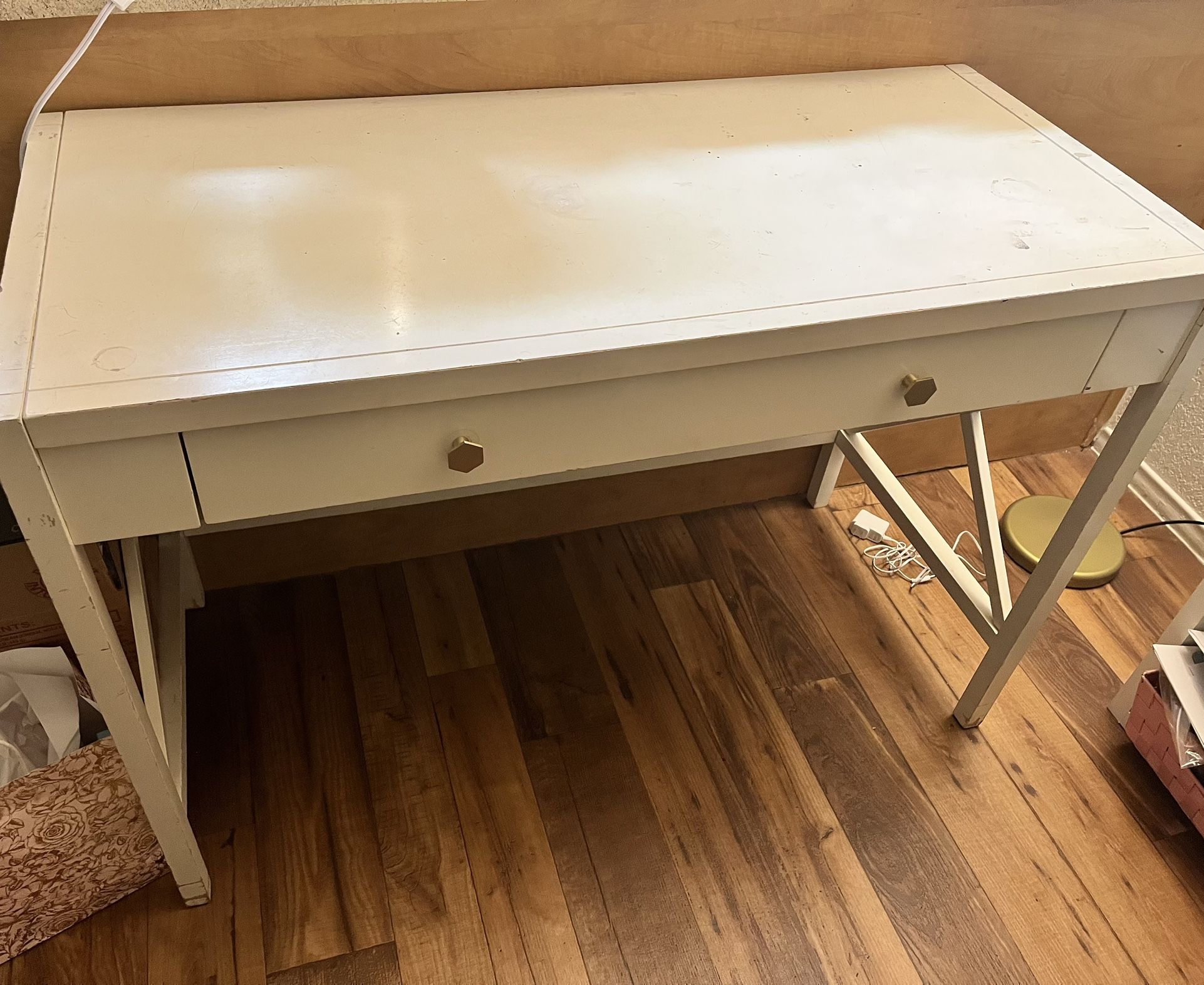 White Desk With Blue And White Chair