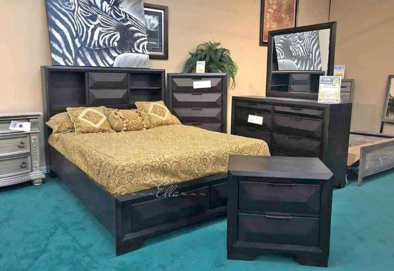 Chesky Warm Espresso Platform Storage Bedroom Set