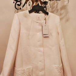 Ted Baker Lace Trim Coat White Brand New 
SIZE 4 (US 10)