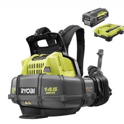 Ryobi RY40440 40 Volt 145 MPH 625 CFM Cordless Brushless Variable Speed Backpack Leaf Blower with Lithium-Ion Battery and Charge Kit 