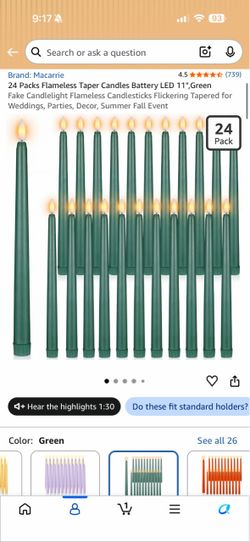 Macarrie 24-Pack Flameless LED Taper Candles Green