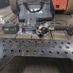Flex 24v Grinder W/ 10ah, 5ah Battery, Charger, And Bag