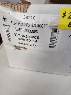 Brand New  6 x 3/4" Flat Phillips Head Screws Box of 15,000 PCS. The Box is Half Way Full